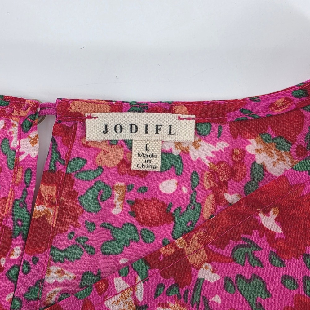 Jodifl Pink Red Floral Flutter Sleeve Babydoll Mini Dress Womens Large Flowy - Picture 3 of 7